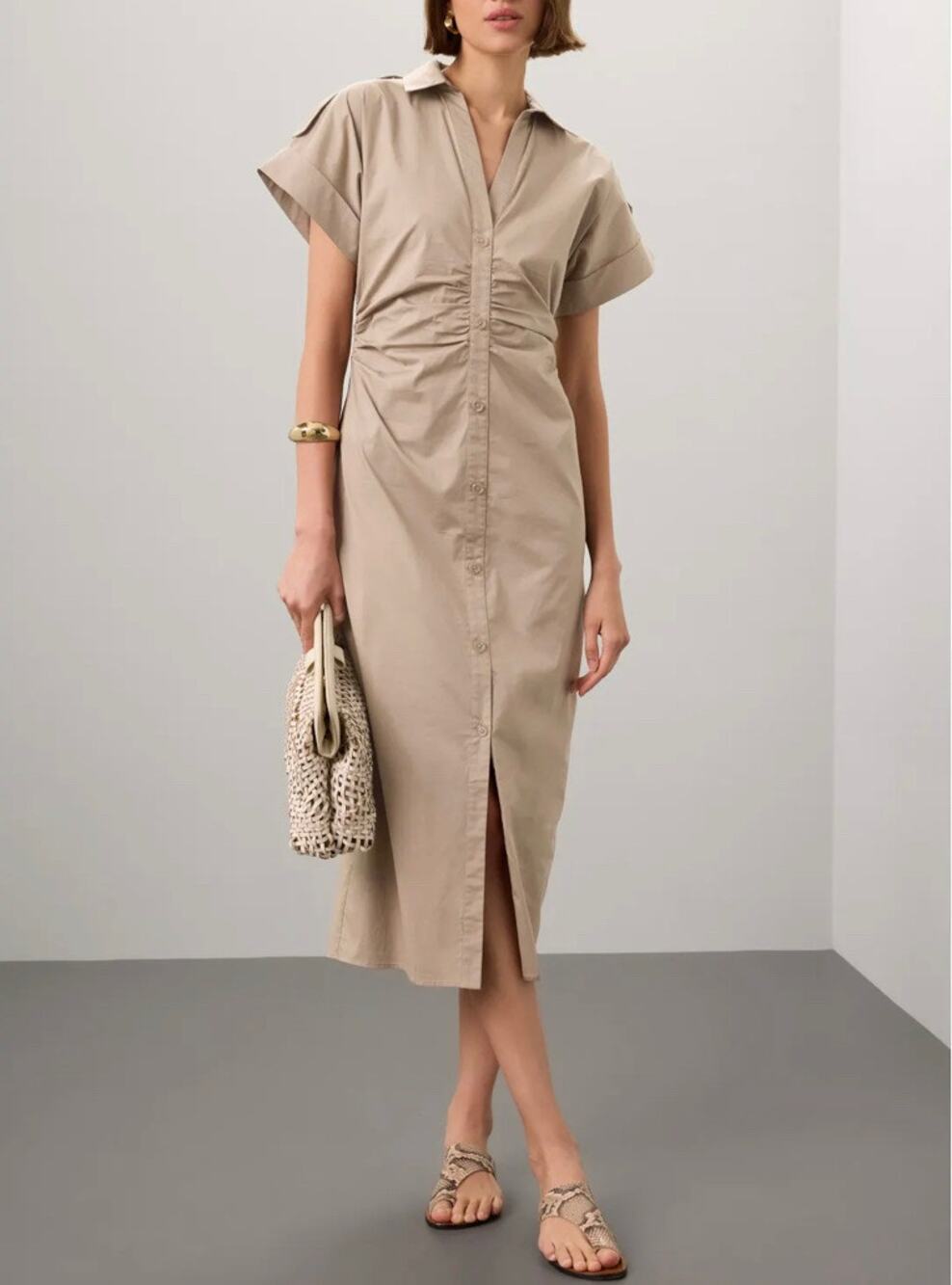 Saunders Collective Midi Dress Khaki Beige